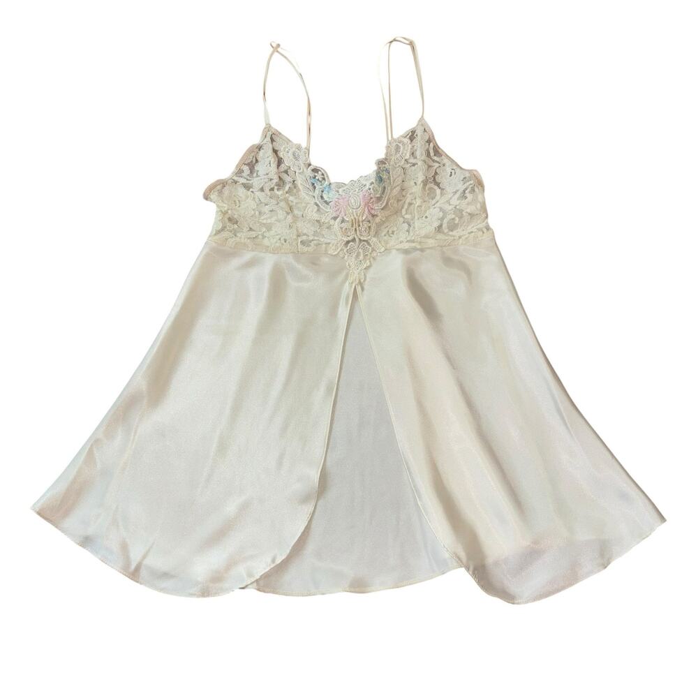 Vtg Open Satin Lace Camisole Women’s S Clubbing Night Out Bridal Delicate Top
